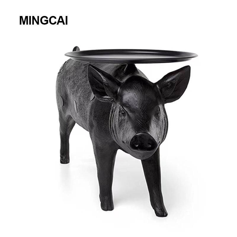 创意个性艺术Moooi Pig Table猪茶几黑色玻璃钢客厅沙发边角几