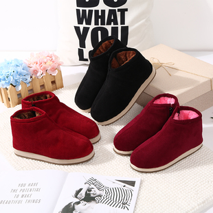 灯芯绒加厚底防滑老人棉鞋 室内月子毛毛保暖鞋 女冬季 手工棉鞋