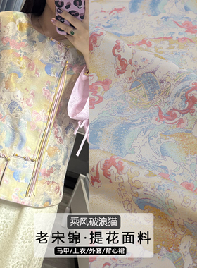 《FS337乘风破浪猫》新中式古宋锦国风提花面料旗袍上衣服装布料