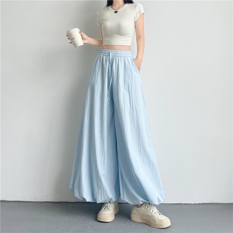 休灯笼苞裙裤子女夏薄百搭260419-x高腰宽松垂坠感冰丝闲阔花腿蓬