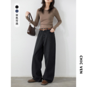 阔腿弯刀裤 CV大码 休闲显瘦女胖mm 新款 复古水洗牛仔裤 女装 2025秋季