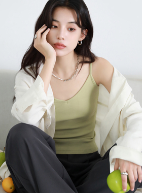 CV大码女装 夏季新款V领黑色吊带无袖背心外穿内搭露背上衣女胖mm