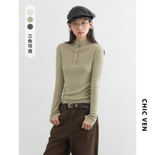 小高领修身T恤羊毛针织衫女胖mm
