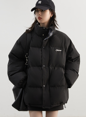 CV大码女装 冬季新款格纹拼接棉服保暖棉衣情侣棉袄面包服外套女