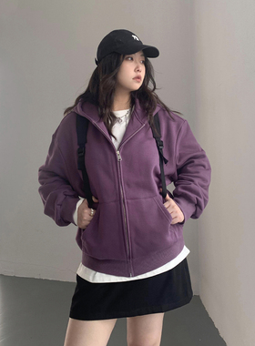 CV大码女装 春季新款街头连帽蝙蝠袖拉链卫衣磨毛开衫外套女胖MM