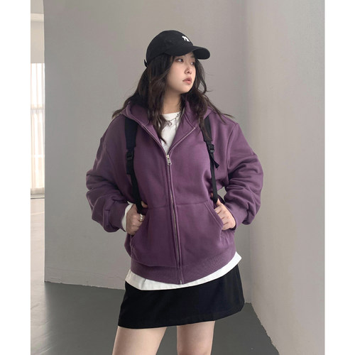 连帽蝙蝠袖拉链卫衣磨毛开衫外套