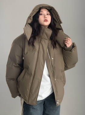 CV大码女装 冬季新品90白鸭绒防风保暖连帽羽绒服外套女胖MM显瘦