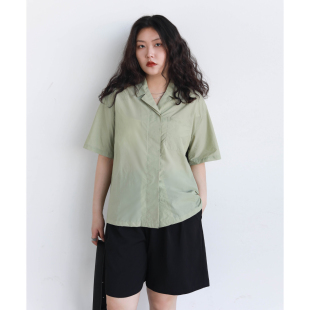 气少年感宽松双层暗门襟西装 元 领短袖 薄衬衫 CV大码 女夏新款 女装