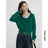 女装 毛衣小衫 秋季 韩版 CV大码 短款 新款 圆领羊毛收腰针织开衫 胖MM