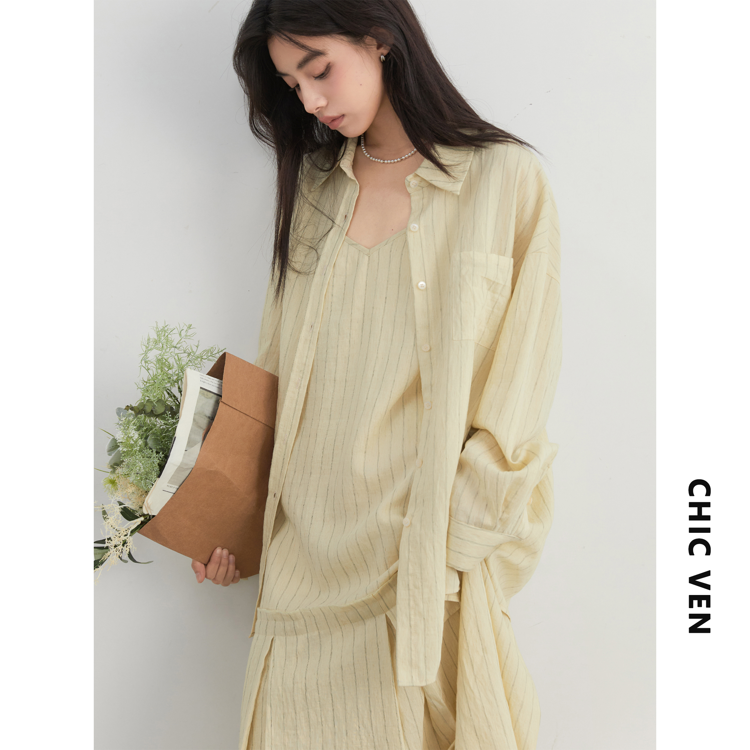 CV大码女装衬衫吊带连衣裙套装女
