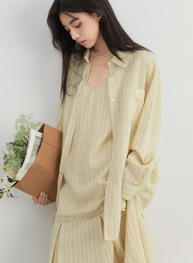 CV大码女装 春季新款慵懒感防晒衬衫吊带连衣裙休闲套装女胖妹mm