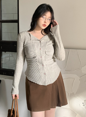 CV大码女装 冬季新款肌理收腰捏褶翻领上衣长袖内搭开衫微胖穿搭