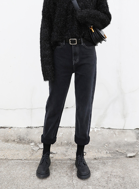 CV大码显瘦宽松直筒黑灰色锥形女2024