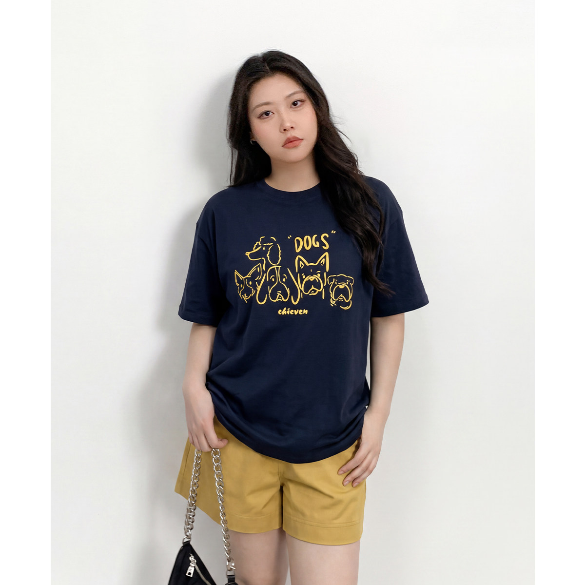 CV大码女装夏新款宽松落肩狗狗印花凉感T恤舒适亲肤短袖上衣胖mm