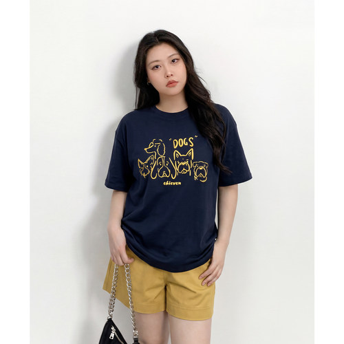 宽松落肩狗狗印花凉感T恤女