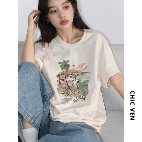 CV大码女装夏季纯棉印花短袖T恤