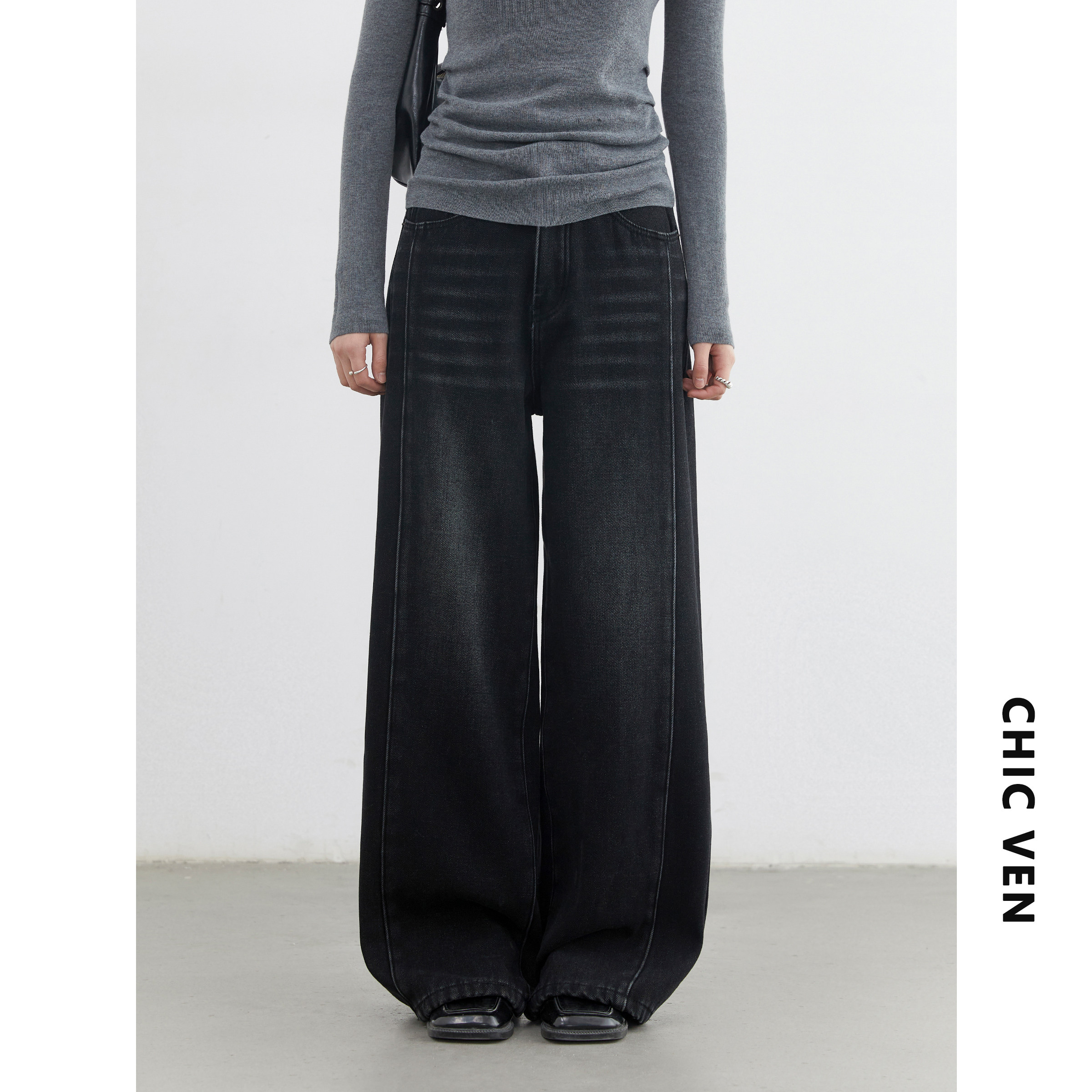 CV大码女装冬新品复古水洗黑色磨白加厚磨毛牛仔裤宽松直筒裤胖mm,女装/女士精品,大码裤装,淘宝优惠券,粉丝福利购,淘宝优惠卷