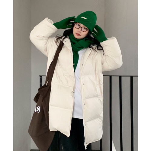 CV大码女装 冬季新款云朵感90白鸭绒外套中长款连帽羽绒服胖MM女