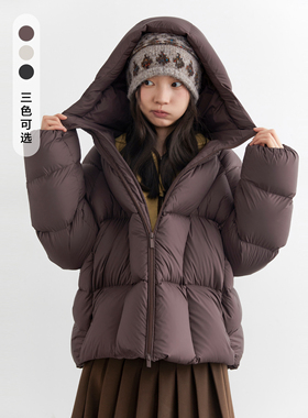 CV大码女装冬新品短款连帽轻柔无胆防绒羽绒服白鸭绒保暖锁温胖mm