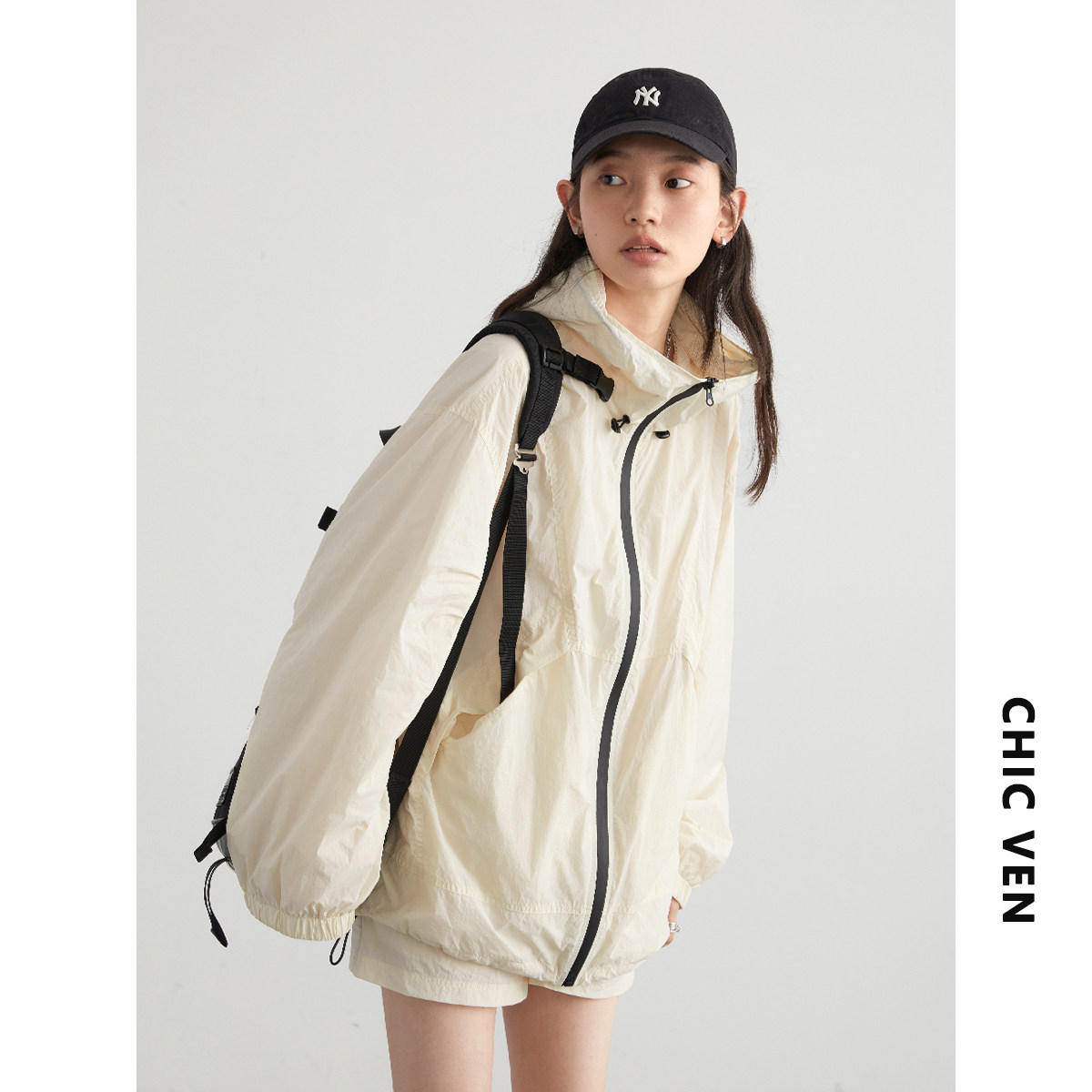 CV大码女装 初夏新款连帽工装防晒外套松紧腰短裤套装微胖穿搭女,女装/女士精品,大码套装,淘宝优惠券,粉丝福利购,淘宝优惠卷