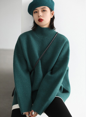 CV大码女装 简约基础款半高领宽松纯色套头长袖厚实毛衣女冬新款
