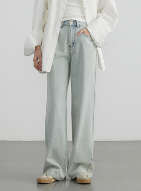 CV大码女装 春夏新款高腰纯棉直筒牛仔裤阔腿垂感拖地长裤胖MM女