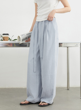 CV大码女装夏季新款松紧高腰抽绳软糯休闲裤空气感阔腿长裤女胖mm