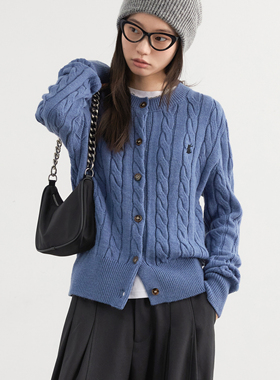 CV大码女装 冬季新款韩版刺绣麻花羊毛针织开衫圆领套头毛衣胖MM