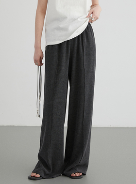 CV大码女装 初夏新款松紧高腰压褶阔腿休闲裤直筒长裤凉凉裤胖MM