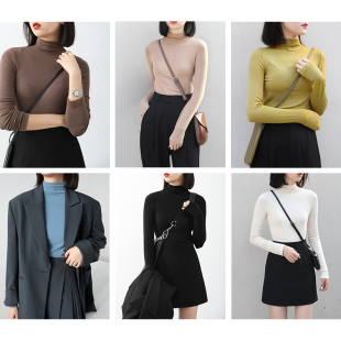 亲肤柔软半高领堆堆袖 春秋BI入7色可选打底衫 女上衣 女装 CV大码