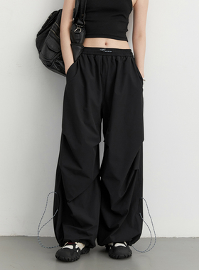 CV大码女装 2026夏季新款街头抽绳工装休闲裤户外阔腿降落伞裤女