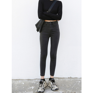 显瘦九分铅笔裤 CV大码 女修身 入店BI败复古高腰小脚牛仔裤 子 女装