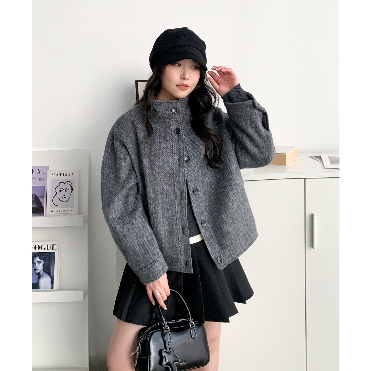 CV大码女装 初冬新款立领斜纹肌理感单排扣毛呢显瘦短外套女胖MM,女装/女士精品,常规大码外套,淘宝优惠券,粉丝福利购,淘宝优惠卷