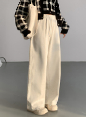 CV大码女装秋冬新款高腰弯刀阔腿裤运动休闲裤磨毛拖地裤胖MM显瘦