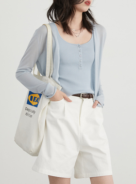 CV大码女装 夏季新款天丝防晒无扣开衫外套修身吊带背心套装胖MM