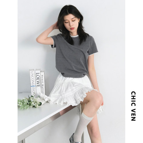 CV大码女装花边拼接短袖T恤女