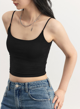 CV大码女装2026春新款bi备简约带胸垫短款背心美背吊带露背女胖mm