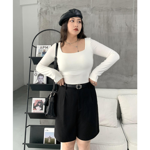 打底衫方领带胸垫针织V领长袖