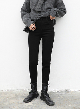 CV大码女装 入店BI败复古高腰加绒牛仔裤 修身九分铅笔裤子女冬季