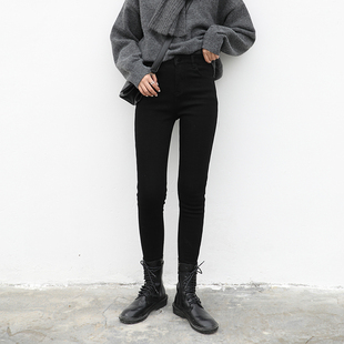 女装 子女冬季 入店BI败复古高腰加绒牛仔裤 九分铅笔裤 修身 CV大码