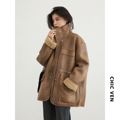 正反麂皮绒羊羔毛外套CHICVEN