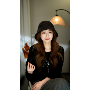 韩版百搭高级感秋冬时尚针织渔夫帽冷帽女帽子2025新款超好看桶帽