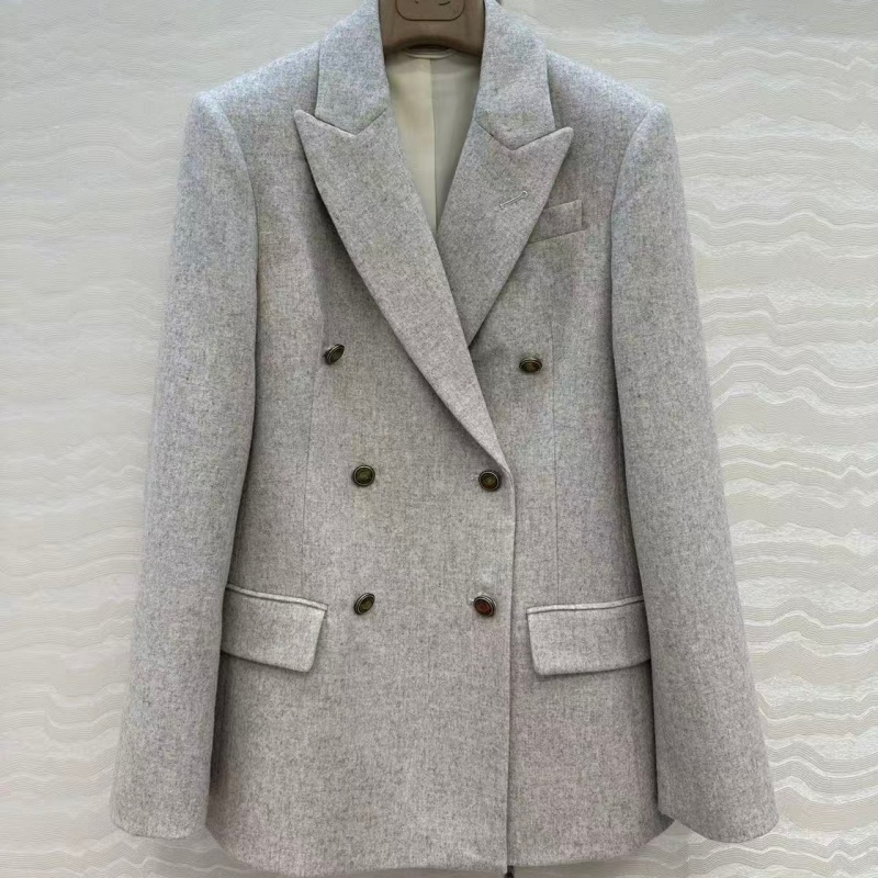 新款定制复古做旧双排扣羊绒羊毛混纺收腰宽松中长款西装外套女