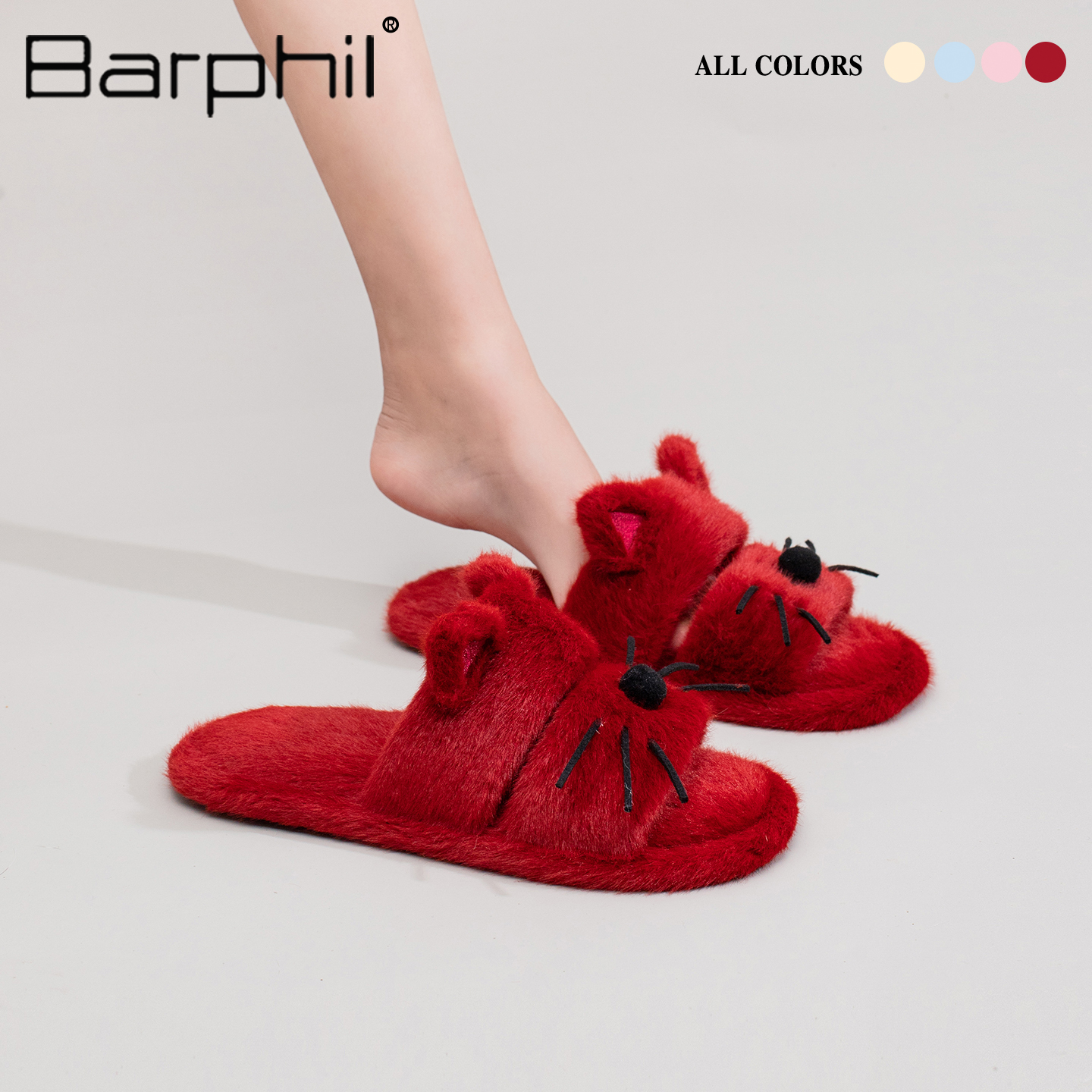 Barphil拖鞋女2025新款秋冬季室内家居舒适柔软防滑可爱露趾防滑