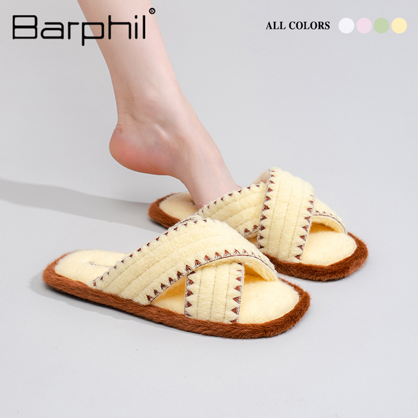 Barphil拖鞋女士2025新款春秋季室内家居防滑舒适毛绒软底高级感