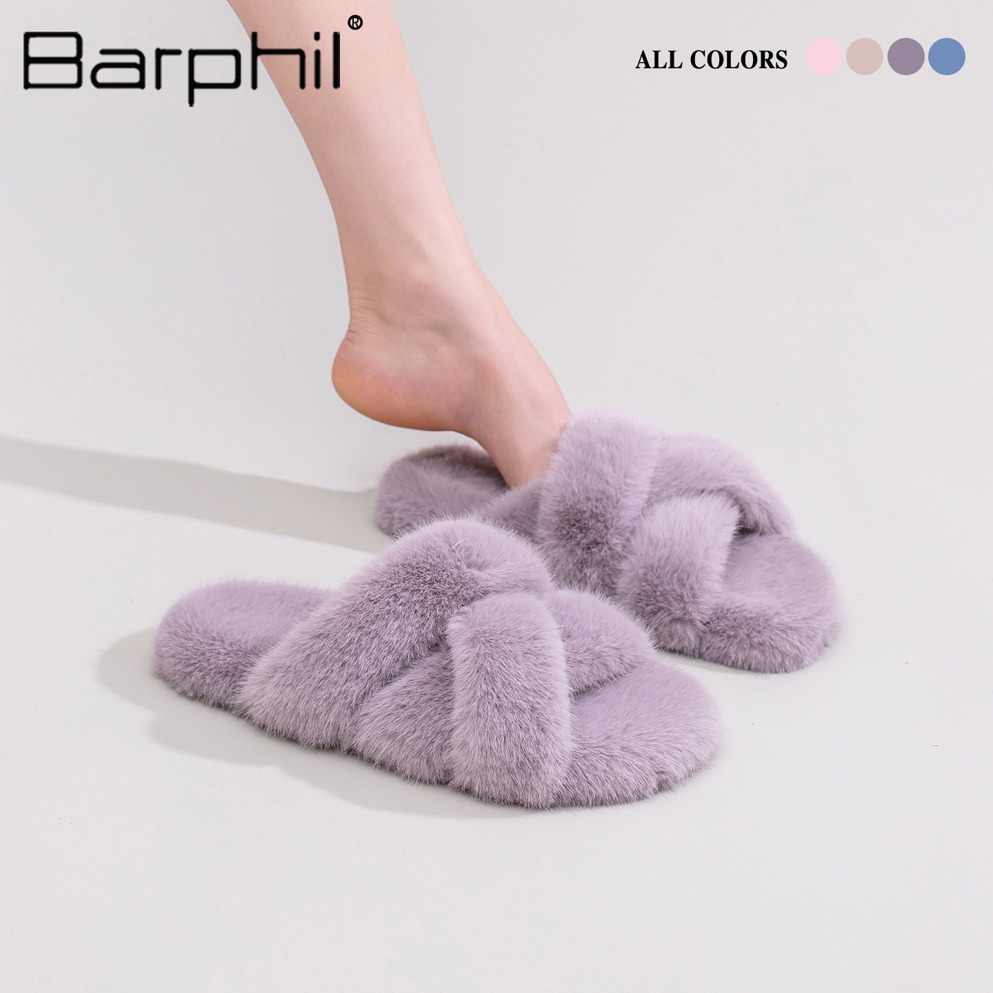 Barphil棉拖鞋女2025新款秋冬季室内家居防滑时尚毛毛拖交叉百搭