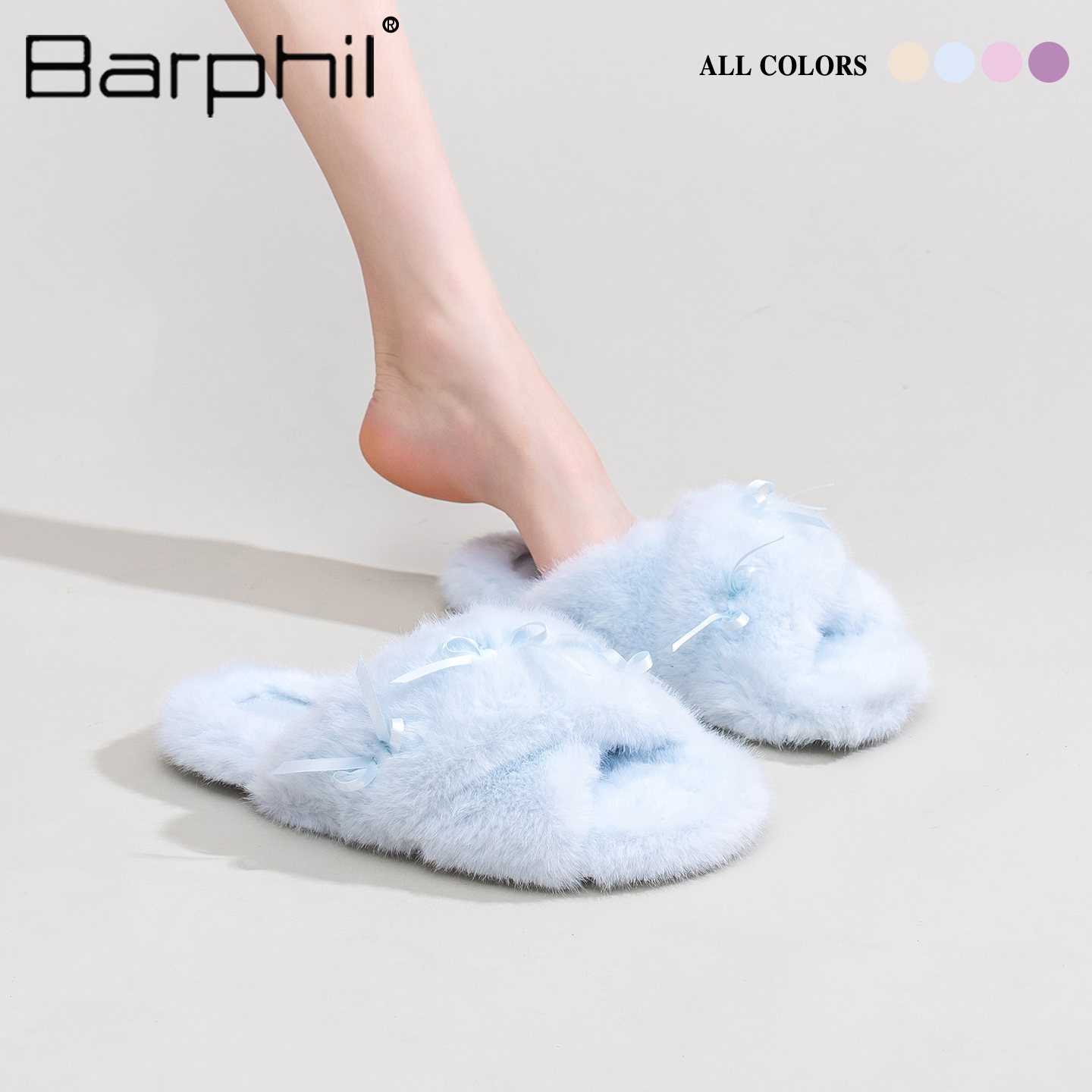 Barphil拖鞋女2025新款秋冬季室内家居毛绒蝴蝶结棉拖鞋气质温柔