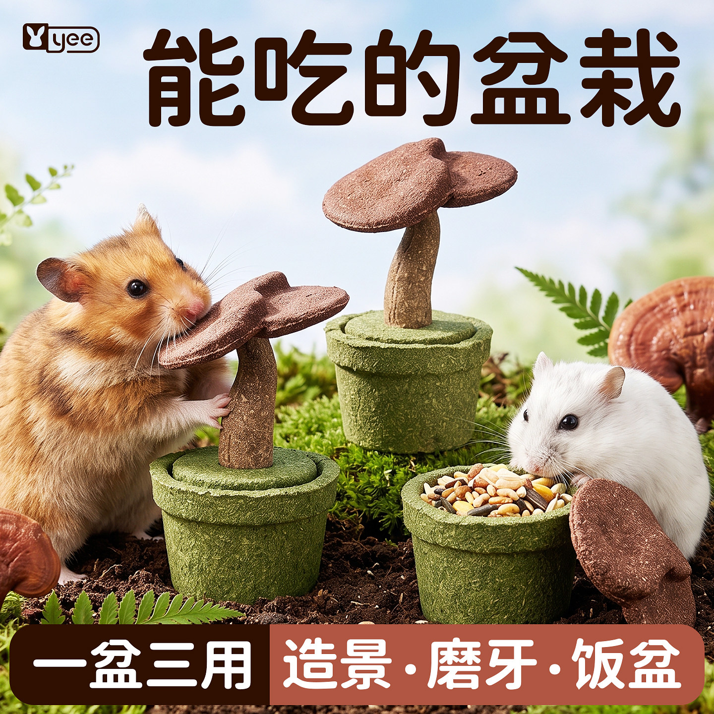 yee仓鼠磨牙造景零食金丝熊花枝鼠用品营养灵芝盆栽可食玩具食盆