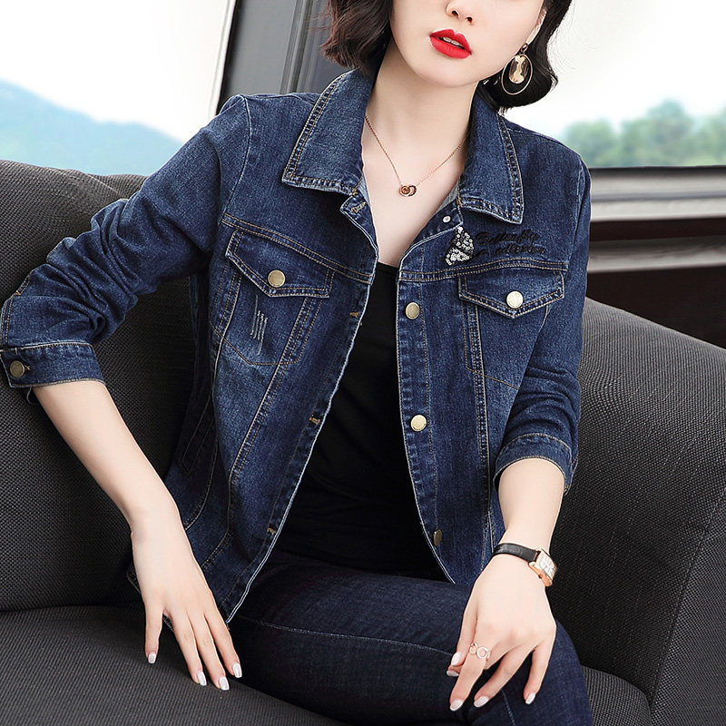 2020新款短款牛仔外套女宽松妈妈秋装中年女款牛仔衣时尚上衣春秋