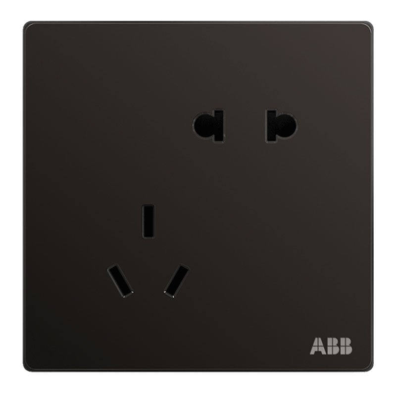 abb开关插座面板轩致系列10a错位斜五孔插座二位二三极插座黑色五